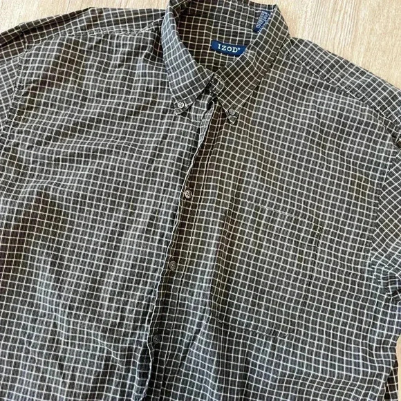 Mens Izod Green Checkered Button Up Shirt - XL - Picture 2 of 5